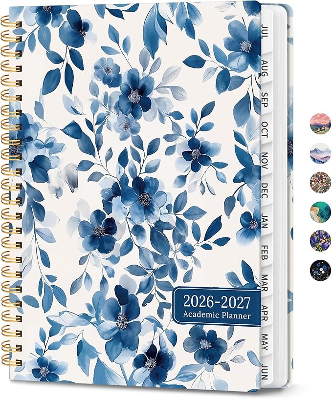 Planner 2026-2027, Monthly and Weekly Academic Planner July 2026 - June 2027, Hardcover Student Teacher Planning Agenda Calendar Book with Tabs, Perfect for Office School Supplies, A5 (6.3" x 8.5") - Watercolor Petal