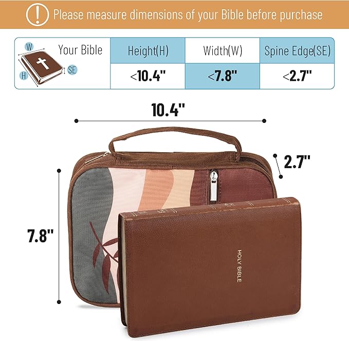 Mr. Pen- Bible Cover Case, Carrying Book Case with Durable Handle and Zippered Pocket, Bible Protective Church Bag for Men & Women, Christian Gifts, Retro Leaves