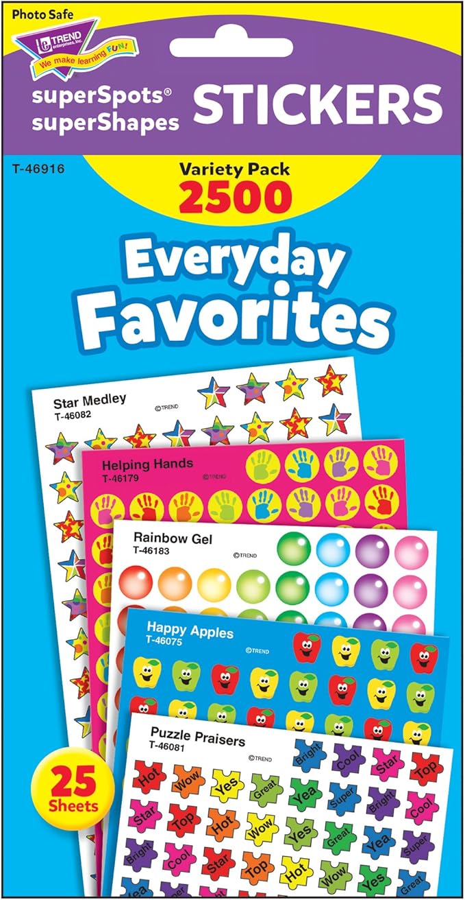 Everyday Favorites superSpots & superShapes Stickers Variety Pack by TREND Enterprises, Inc. 2500 ct; 7/16" Incentive Chart Size