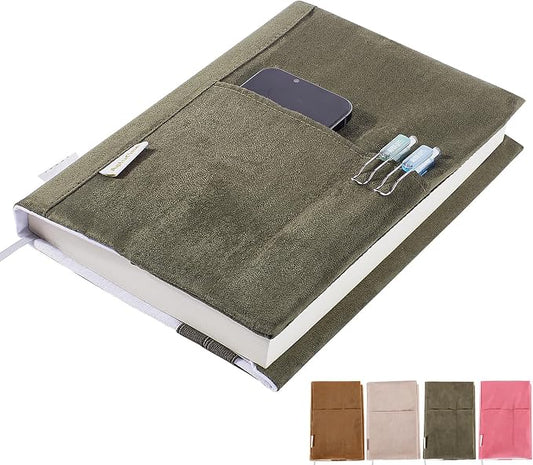APLUFINE Velvet Book Cover for Paperbacks, Reusable Fabric Book Cover with Pockets, Adjustable Book Protector for Softcover Books, Journals & Bibles