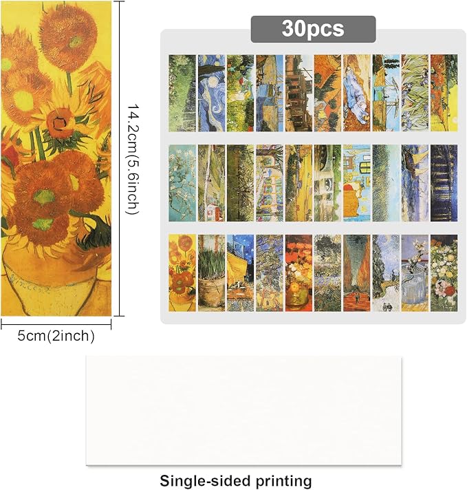 MWOOT 30 Pieces Art Painting Paper Bookmarks,Van Gogh Art Painting Page Folder Bookmark Set, Page Clip Book Mark for Book Reading Marker Gift (14 x 5CM, 30 Styles)