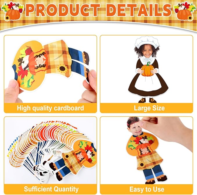 gisgfim 80Pcs Fall Scarecrow Cutouts Fall Thanksgiving Decorations Bulletin Board Personalized Scarecrow Chef Pumpkin Paper Cut-Out Classroom Decor for Autumn Harvest DIY Craft Photo Wall Favor Supply