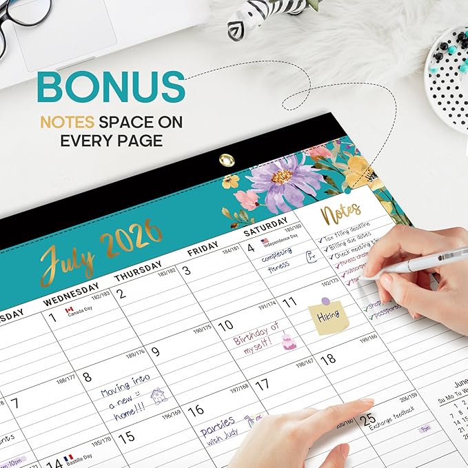 Desk Calendar 2026-2027, 18-Month Calendar Runs from July 2026 to December 2027, Large 17" x 12" Monthly Desktop & Wall Calendar for Home & Office - Floral