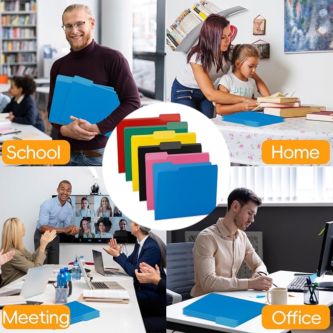 VZCPYTPM 150 Pack Blue File Folders,Letter Size (8.5x11 in),1/3-Cut Tabs in Assorted Positions,Cardstock Paper Folders for Office,School & Home Filing Cabinet Organization, Bulk Document Folders