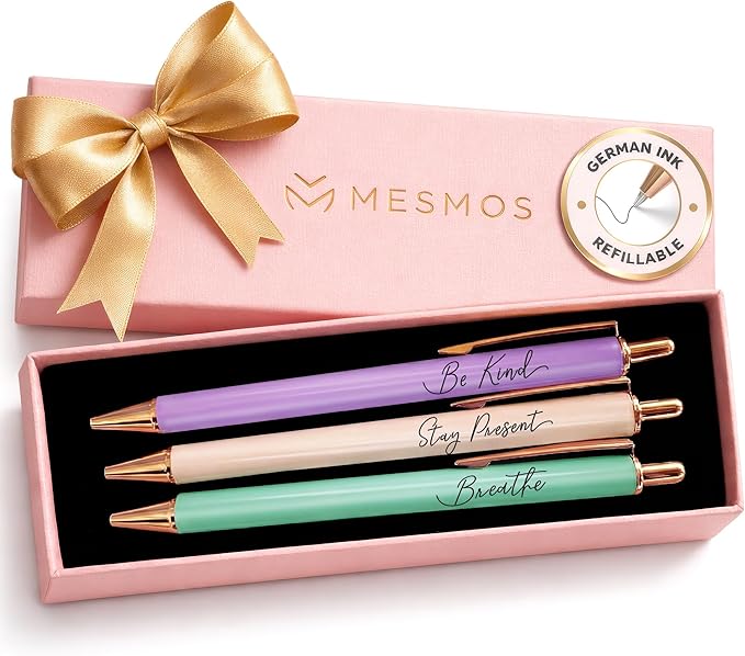 MESMOS 3Pcs Mindfulness Pen Set for Journaling, German-Ink & 1mm Swiss-Tip, Mindfulness Gifts, Luxury Pens for Women, Wellness, and Self Care Relaxing Gift, Writing Pens for Journaling No Bleed