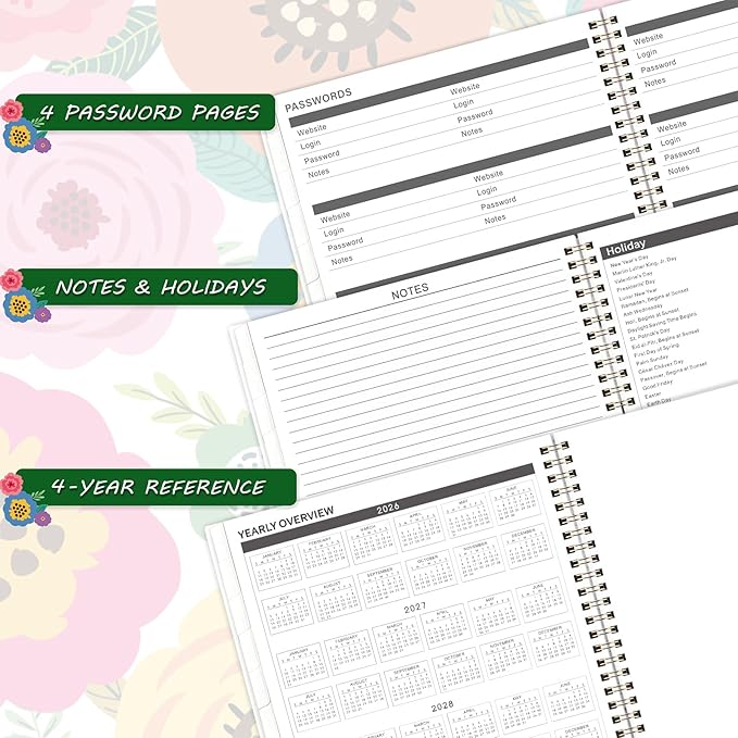 2026-2029 Monthly Planner - 3 Year Monthly Planner 2026-2029, Jul.2026 - Jun.2029, 9" x 11", 3 Year Calendar with 36-Month Tabs, Inner Pocket - Floral