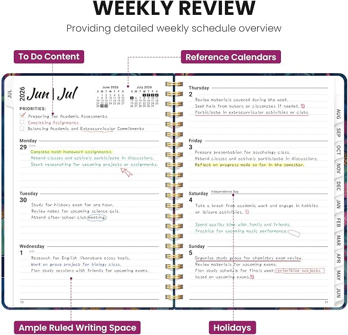 Planner 2026–2027, Academic Planner Weekly and Monthly Calendar Jul 2026 – Jun 2027 Hardcover Planner with Tabs and Pocket, Spiral Bound Agenda Book for Student & Teacher, 6.3" x 8.5", Wild Jungle