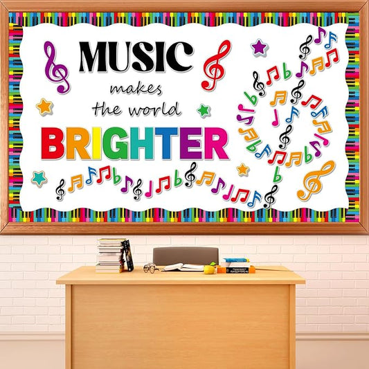 gisgfim Back to School Bulletin Board Decorations Music Notes Paper Cutouts Music Makes World Brighter Musical Notes Classroom Decors Musical Themed Bulletin Board Set for Kids Students Decor Supplies