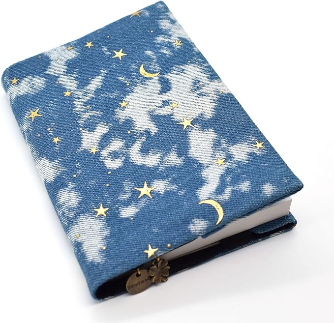 BLBMH A6 Book Cover 4x6 | Non-Stretch Fabric Sleeve with Bookmark | Handmade Washable Protector for Paperback Journal Bible Notebook | Gift for Women Readers - Denim