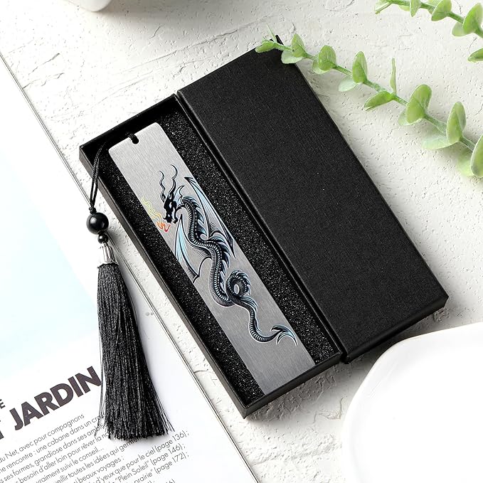 Dragon Bookmark Gift for Men Boys: Cool Book Page Markers, Dragon Metal Book Mark Clips for Reading, Gifts for Kids Men Adults Office School Supplies with Gift Box (Double Printed)