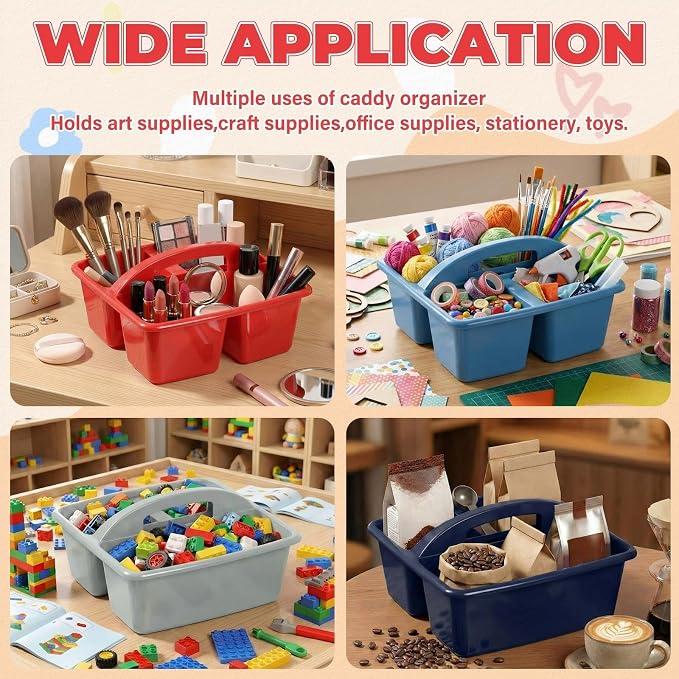 Kathfly 8 Pack Classroom Caddy Organizer with Handle, Plastic Art Craft Cleaning Caddy Bulk, Small Multipurpose Supply Organization Storage Basket for Table Desk Office Pencil Teacher (Blue Red)