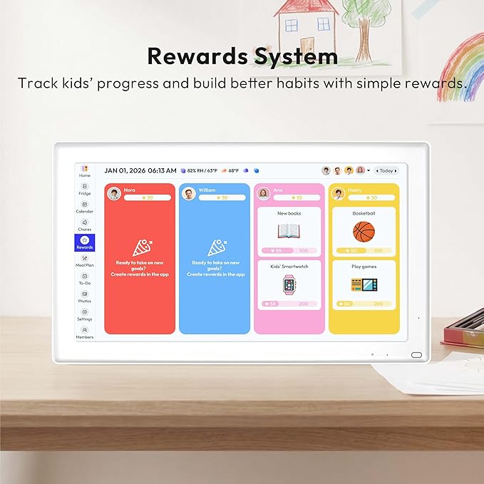 21.5'' Digital Calendar & Chore Chart - Smart Interactive Display for Family Schedules, 1920 * 1080P Full HD Touchscreen Electronic WiFi Planner, Wall and Desk Mountable