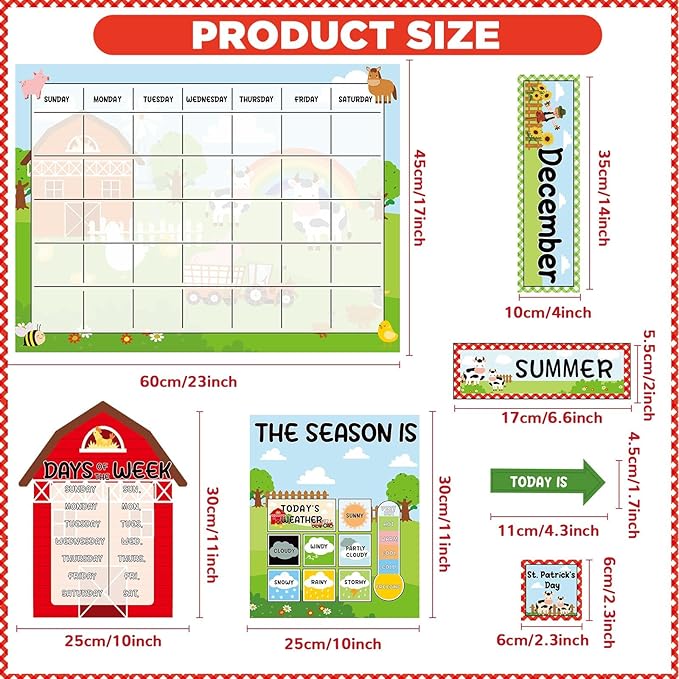 Farm Animal Calendar Bulletin Board Set for Classroom Decoration Farmhouse Calendar Seasons Weather Chart Barnyard Animal CTP Bulletin Board Paper-Cuts for Teachers Elementary School Classroom