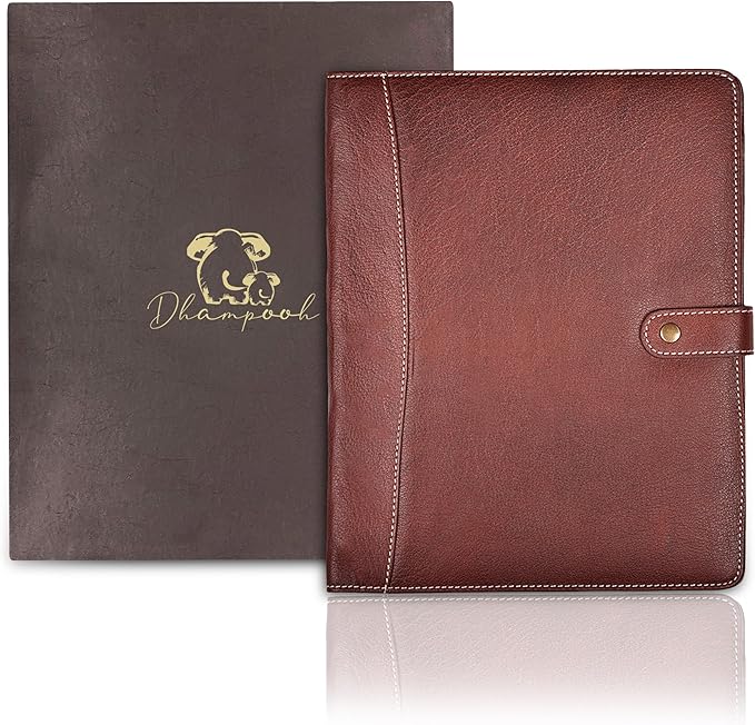 Genuine Leather Portfolio – Red Brown Professional Organizer & Resume Folder, Antique Leather Business Document Padfolio with Writing Pad, Ideal Gift for Men & Women