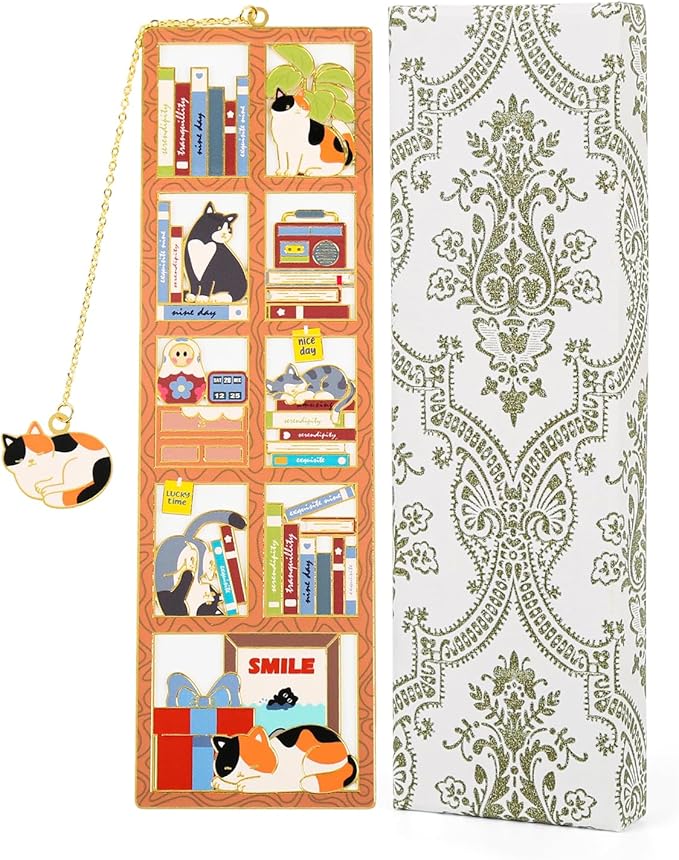 Personalized Cat Bookmark with Vintage Gift Box, Cute Metal Bookmarks, Funny Book Mark, Fantasy Book Charm, Cat Book Marker for Women, Reading, Cat Lovers, Book Lovers, Dad, Birthday, Friends