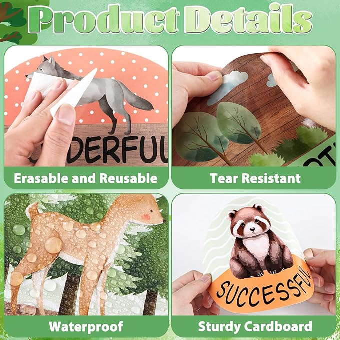 gisgfim Woodland Animals Inspirational Bulletin Board Decorations Set Jungle Safari Animal Motivational Paper Cutouts Woodland Animal Positive Bulletin Board Decor for Teacher School Chalkboard Wall