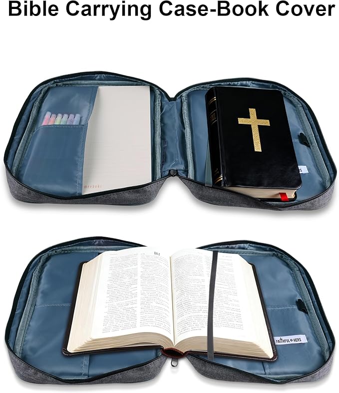 Faithful Hers Bible Cover for Mens Bible Case with 6 highlighters Lightweight Nylon Carrying Bag Multifunction Church Study Book Carrier with Handle Christian Gifts