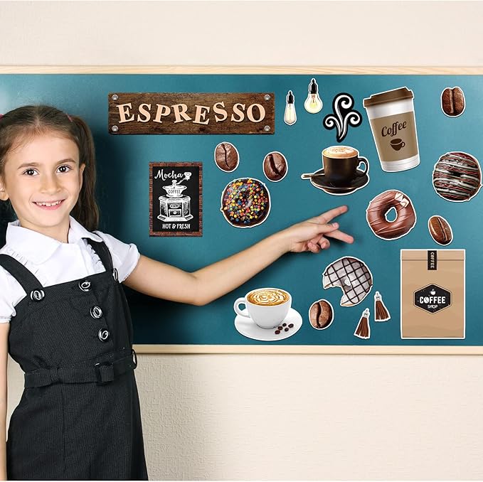 Teling 89 Pcs Industrial Cafe Bulletin Board Set Coffeehouse Themed Bulletin Board Industrial Cafe Classroom Decor Bulletin Board Themed Sets Coffee Classroom Decor for Classroom Home (Classic Style)