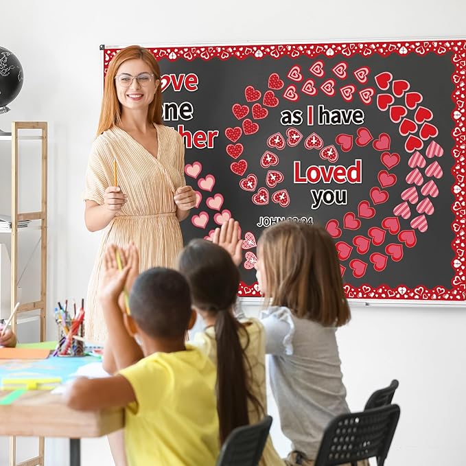 Pajean Valentine's Day Heart Bulletin Board Set Romantic Love Classroom Decorations Sweet Day Theme Paper Cutouts for Wall Window Decor School Office Supplies(Religious)