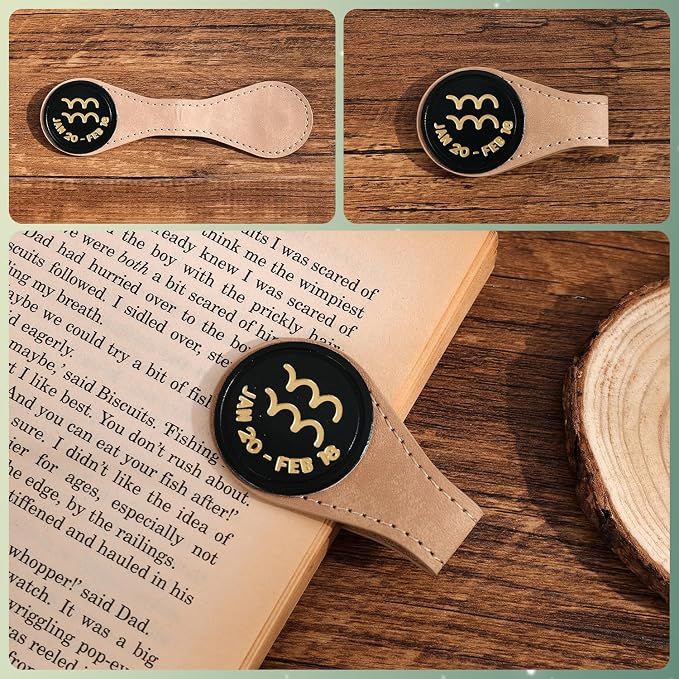 3 PCS Leather Magnetic Bookmark Clips, Zodiac PU Leather Bookmarks for Book Lovers, Full Set of Book Clip Accessories, Wind Direction Constellation