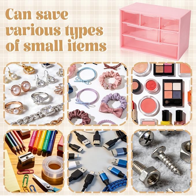 Briwooody 6 Pack Desk Storage Organizer with 6 Drawers 3 Tier Stackable Desktop Storage Box Drawers 7.1''x3.9''x4.7 ''plastic Craft Organizer Drawer for Stationery Makeup Office School(Pink)