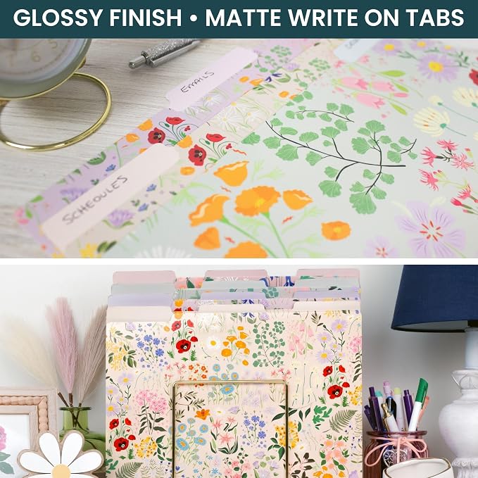 bloom daily planners Decorative File Folders - Set of 12 Letter Size (8.5” x 11”) Organizers, 1/3 Cut Tabs - Aesthetic Floral Folders for School & Office - Garden Party