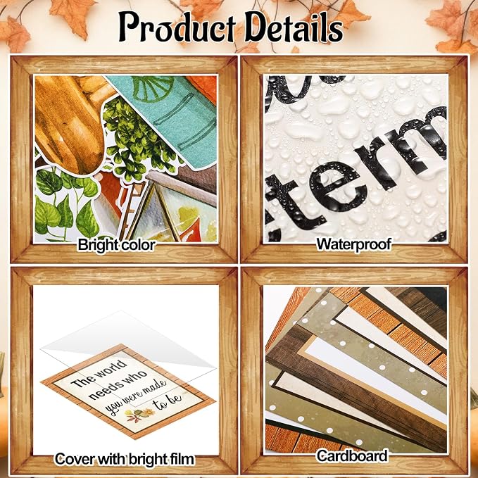 Qilery Bookshelf Bulletin Board Set, Motivational Words of Wisdom Cutouts for Classroom Decor, Rustic Boho Library Reading Nook Wall Posters, Inspirational Teacher Supplies for Back to School