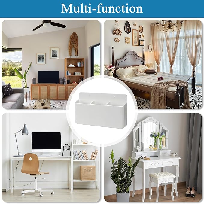 Remote Control Holder, White, 2 Packs | 3 Slot Wall Mount, Self Adhesive, For TV Remote Marker Pen, Home Office School Storage
