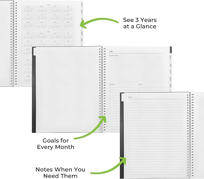 WallDeca Academic Planner 2025-2026, Daily, Weekly & Monthly Planner, July 2025 - June 2026, Student Notes Pages, Twin-Wire Binding Day and Weekly Agenda for School & Work (8.5 x 11-Inches, Black)