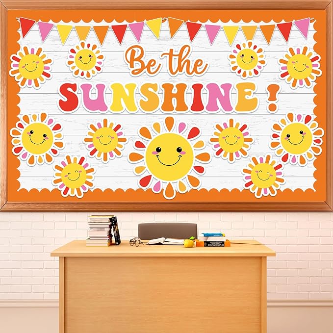 Sun Bulletin Board Set Sunshine Bulletin Board Decorations Be The Sunshine Paper Cutouts Classroom Decorations for Summer Back to School Office Home Chalkboard Decor Wall Door