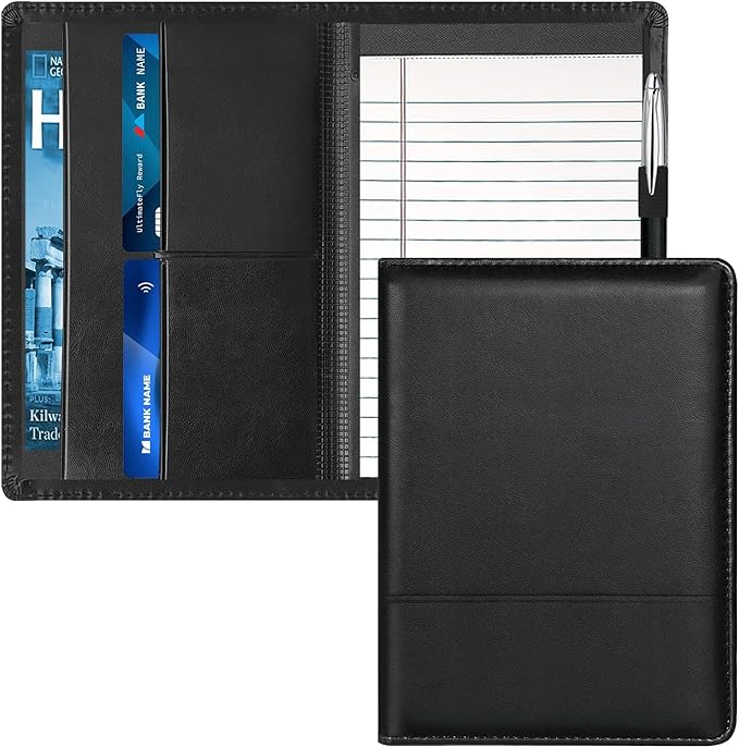 Lcjtop Classic Padfolio/Junior Portfolio Folder Case, A5 Business Organizer Binder for Men Women, 5 x 8 Writing Pad Included