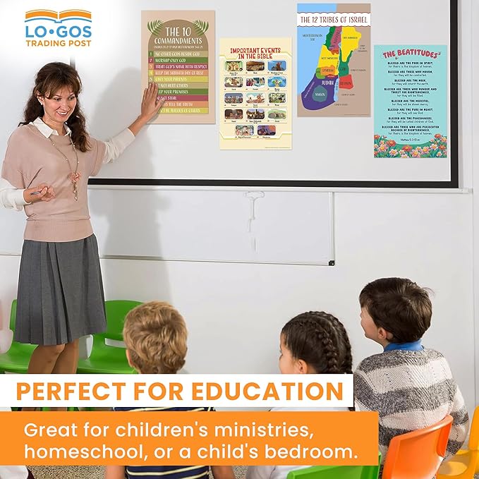 10 Commandments For Kids, 11"x17" Laminated Bible Posters For Kids For Christian Classroom Decor, Sunday School Posters For Church Nursery Decor & Sunday School Decorations For Classroom
