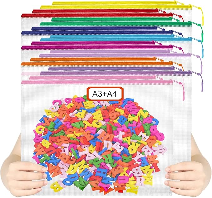 YOPCDJ 20PCS Mesh Zipper Pouch Bags,File Bags,Toy Storage Bags,Clear Organizer Bags,Suitable for Board Game,Home,School,and Office Organization(10A3+10A4)