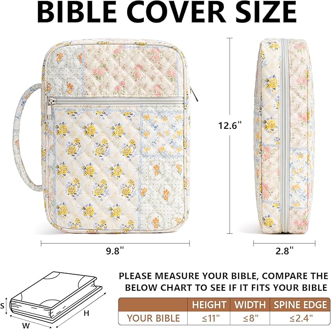 Bible Cover Case for Women Large Bible Bag, Bible Study Supplies Journaling Kit Quilted Church Bag with Handle, Puffer Book Carrying Case w/Tabs Accessories Mothers Day Christian Gifts for Women Mom