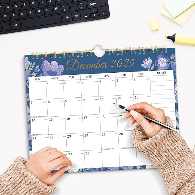 SUNEE 2026 Calendar- 18 Months Wall Calendar Oct. 2025 - Mar. 2027, 14.5"x11.5" Hanging Calendar with Note for Organizing & Planning, 2026 Monthly Calendar with Next Month, Floral