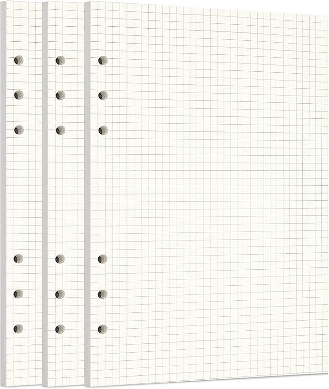 Zelten 3 Pack A5 135 Sheets/270 Pages Squared Loose Leaf Punched Paper Refills Paper for 6 Hole Binder Personal Organizer Diary Notebook Refillable Planner