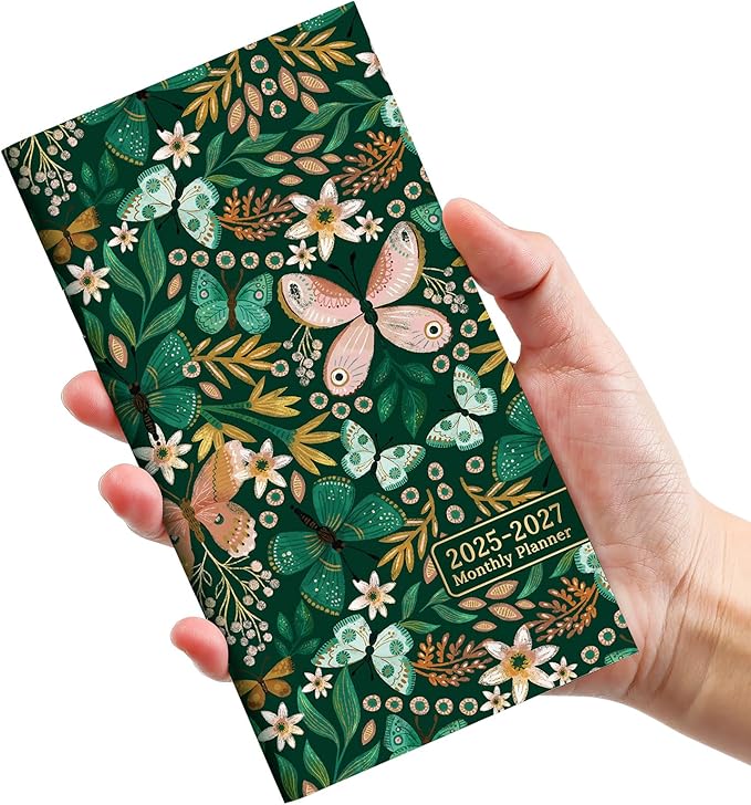 Pocket Calendar 2025-2027 for Purse, Two Year Monthly Planner Pocket Size, Jul 2025 to Jun 2027 Monthly Planner Small Size (6.5" x 3.5")-Butterfly