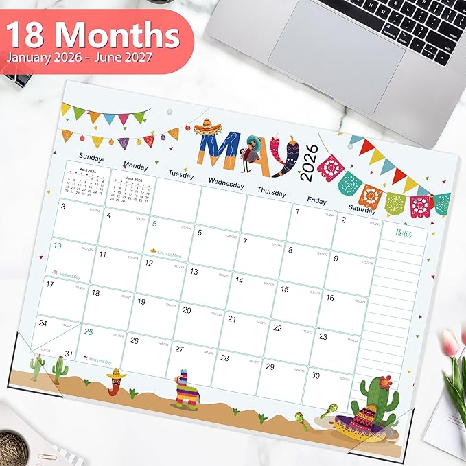 GuassLee Desk Calendar 2026-2027 Large 22" x 17" Desktop/Wall Monthly Calendar 18-Month School Year Planner Covers January 2026 to June 2027 with Julian Date&Notes for Easy Organizing