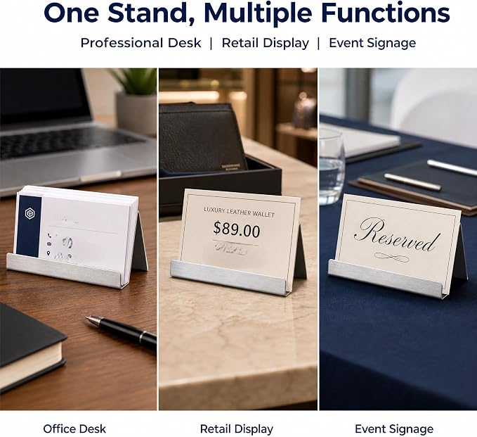 Business Card Holder, Stainless Steel Desktop Display, Metal Organizer Case, For Office Desk, Professional Name Stand, Silver Rack, Men Women Daily Use