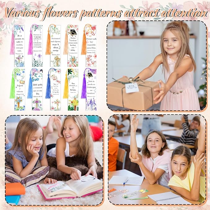 30 Pcs Spanish Bible Verse Acrylic Bookmarks - Inspirational Bulk Bookmarks with Tassel for Back to School, Christian Religious Gifts for Students Teachers Classroom, School Office Study Supplies