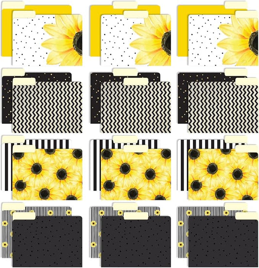 Global Printed Products Deluxe Designer Printed File Folders, 1/3 Cut Tab, Assorted Positions, Letter Size, 24/pk (Sunflower)