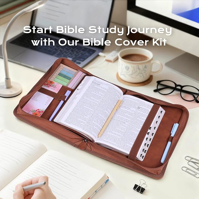 XKDOUS Bible Cover Case for Women Large Bible Bag with Handle, Pens, Tabs, Study Supplies Church Book Organizer Journaling Kit Christian Gifts for Mom, Lady, Men