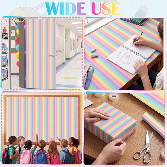 Ctosree 2 Roll Gradient Rainbow Bulletin Board Paper 4x12ft/1.2x3.6m Non Woven Bulletin Background Wallpaper Fade Resistant Board Roll Decoration for Arts Crafts Office School Classroom
