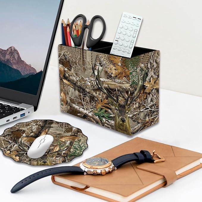 Pen Holder and Anti-Slip Mouse Pad Combination, Makeup Brush Storage Box, Tableware Storage Box, Suitable for Office and Home - Camouflage Giraffe