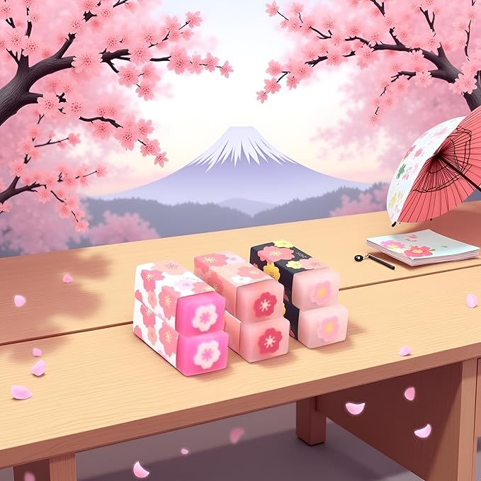 3 Pcs Pink Lovely Cherry Blossoms Rubber Erasers of Sakura Petal Sketch Painting Pencil Correction Tool School Office Stationery Supply Standard Pencil Erasers
