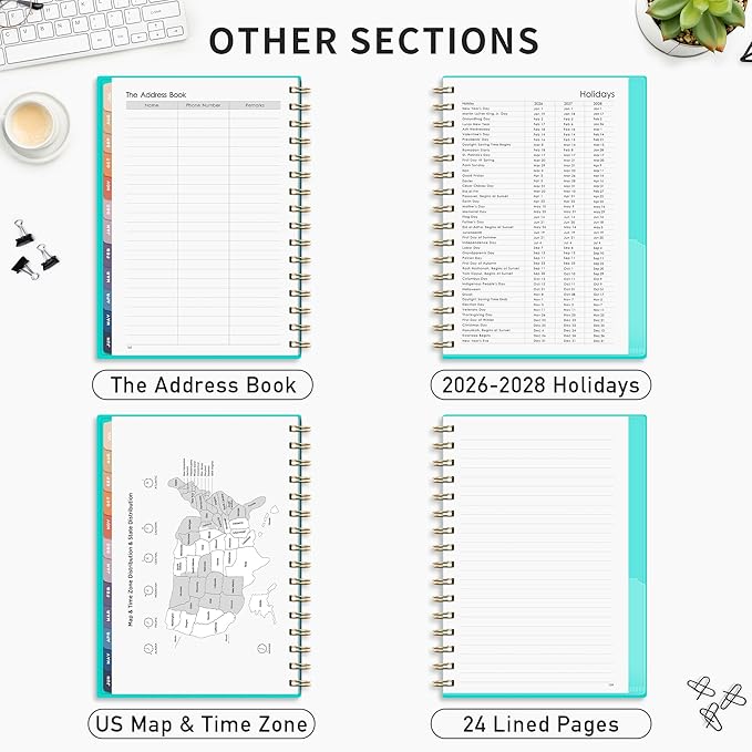 RETTACY Academic Planner 2026-2027, Weekly and Monthly, July 2026 - June 2027, Medium Size (5.7" x 8.3"), Calendar, Agenda, 12-Month Tabs, for Student, Teacher, School (Tiffani Blue)
