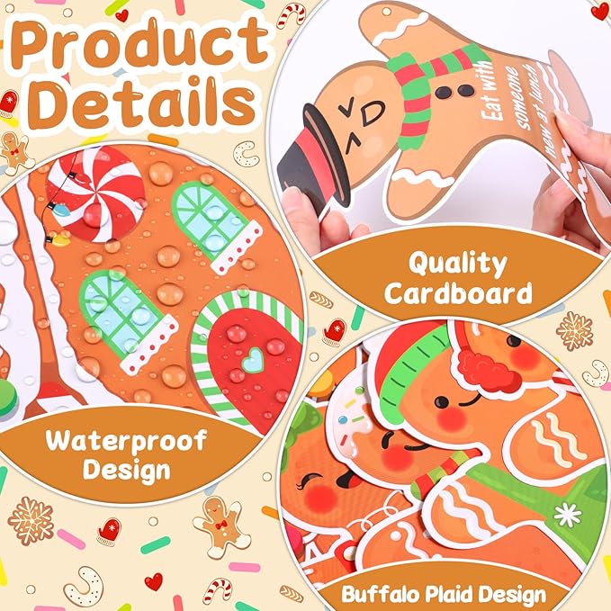 Christmas Bulletin Board Set Gingerbread Man Classroom Decorations - Candy Track Gingerbread House Xmas Tree Cookie and Gift Box Cutouts for Home Wall Door Decor Office Holiday Display