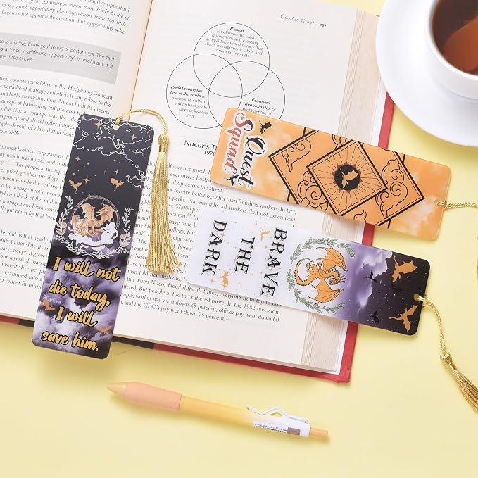 LParkin Onyx Storm Acrylic Bookmarks Dragon Merch for Men Women, Bookish Gifts for Book Lovers, Page Markers for Bookworms, Reading Tools and Stationery - Set of 3