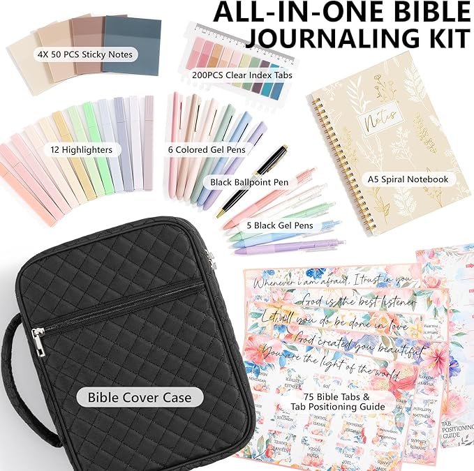 Bible Cover Case for Women Large Bible Bag, Bible Study Supplies Journaling Kit Quilted Church Bag with Handle, Puffer Book Carrying Case w/Tabs Accessories Mothers Day Christian Gifts for Women Mom