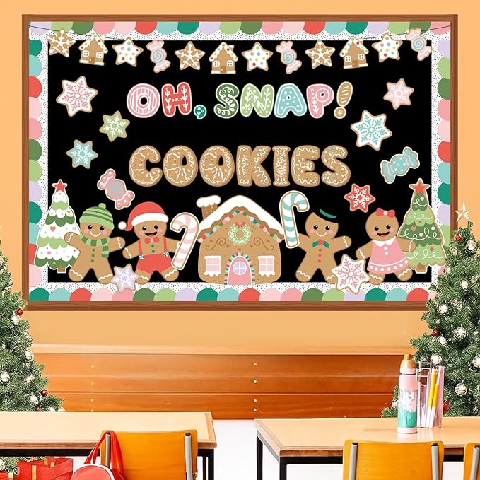 Christmas Bulletin Board Set Gingerbread Cookie Classroom Decorations Gingerbread Houses Candy Accents Paper Cutouts for Winter Holiday School Church Winter Wall Decor